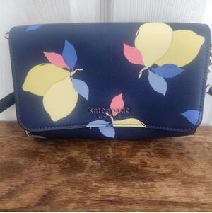Kate Spade Cameron Lemon Zest Saffiano Convertible Small Flap Crossbody Bag Navy